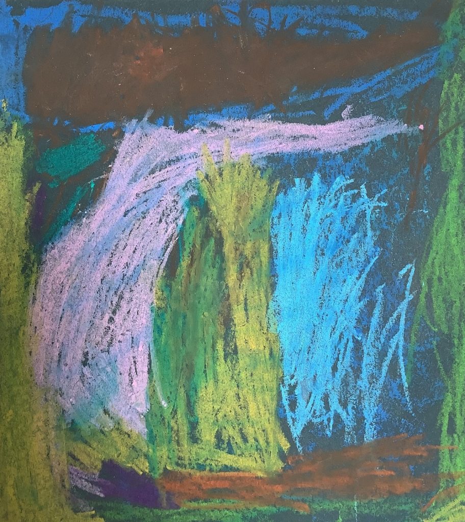 Lalia's artwork from Hoyland Springwood Primary School, showing the entrance to a forest.