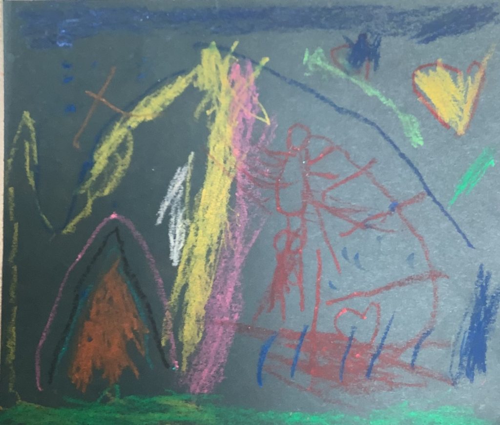 Sienna's artwork from Hoyland Springwood Primary School, showing the entrance to a tent in a forest.