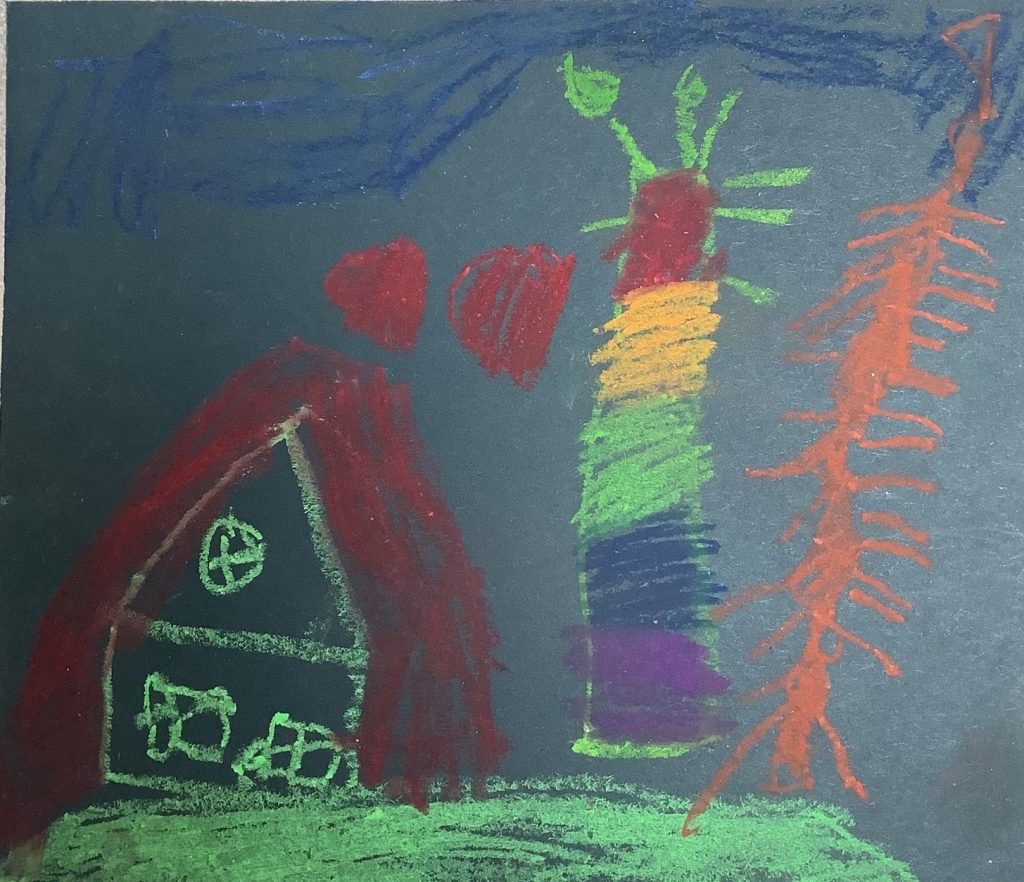 Cody's artwork from Hoyland Springwood Primary School, showing a house on a hill. 