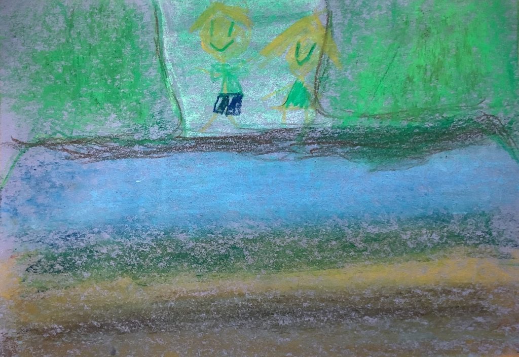 Pippa's artwork from Hoyland Springwood Primary School, showing a house on a hill.