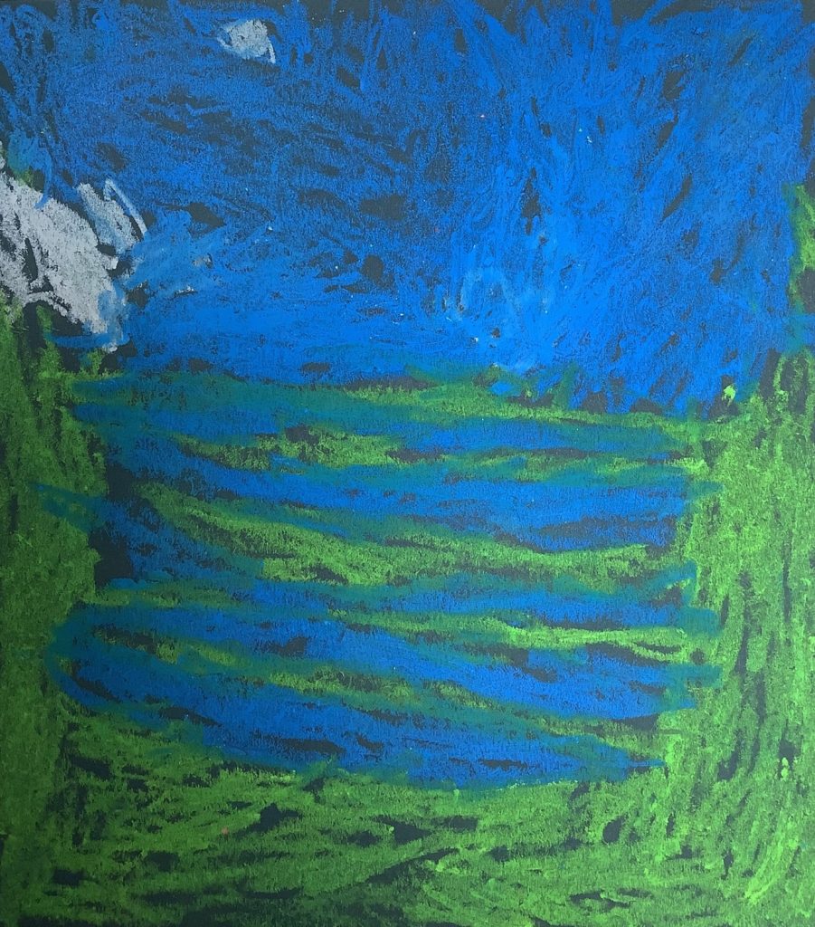 Freddie's artwork from Hoyland Springwood Primary School, showing the top of a mountain. 