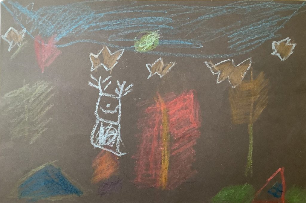 Savannah's artwork from Hoyland Springwood Primary School, showing a animal walking through the woods.