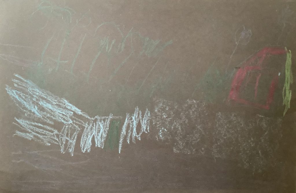 Jack's artwork from Hoyland Springwood Primary School, showing a house on a hill.