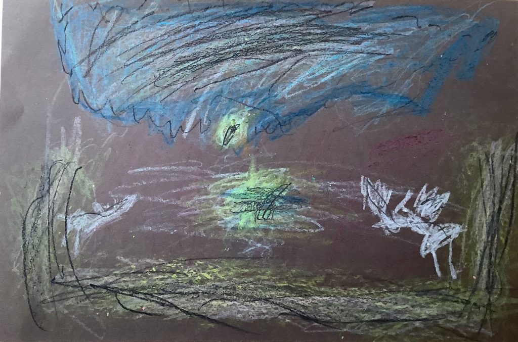 Penny's artwork from Hoyland Springwood Primary School, showing a deer on a hill.