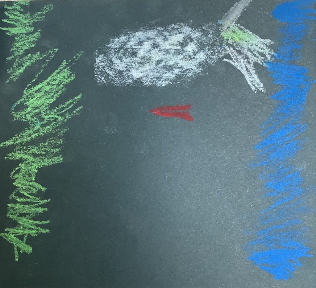 Poppy's artwork from Hoyland Springwood Primary School, showing some clouds approaching a forest.