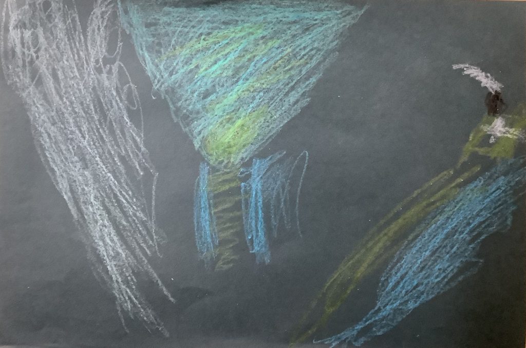 Alyssia's artwork from Hoyland Springwood Primary School, showing a storm approaching a hill.