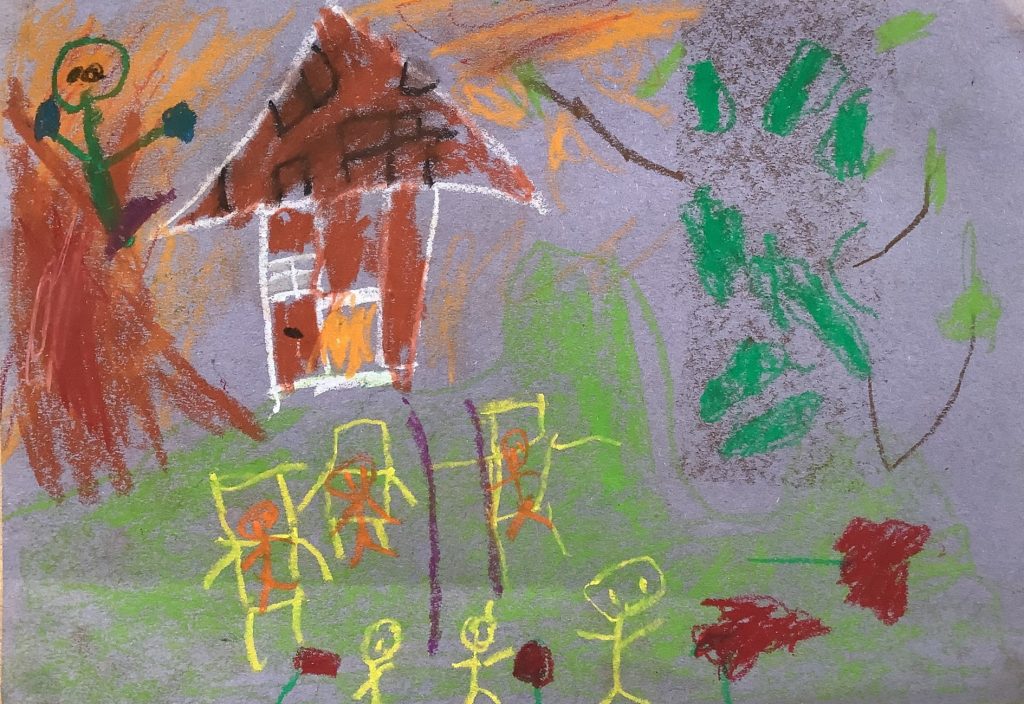 Jack's artwork from Hoyland Springwood Primary School, showing a house with people standing near the front entrance. 