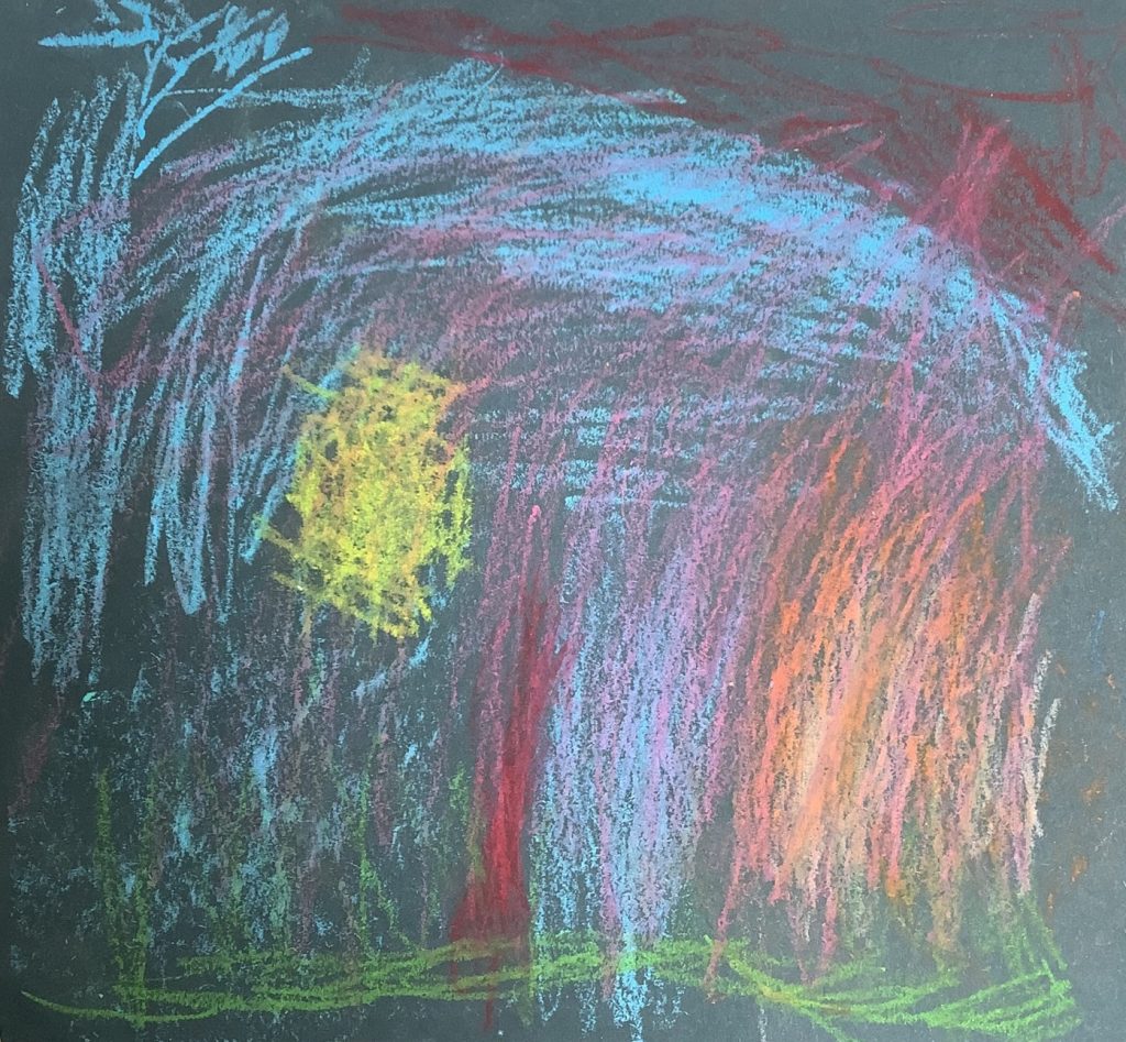 Jax's artwork from Hoyland Springwood Primary School, showing a light near a forest.
