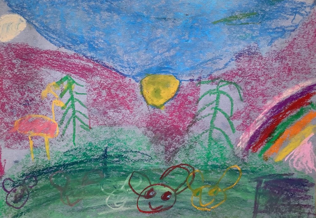 Lillie-May's artwork from Hoyland Springwood Primary School showing a hill with the sunrise in the background. 