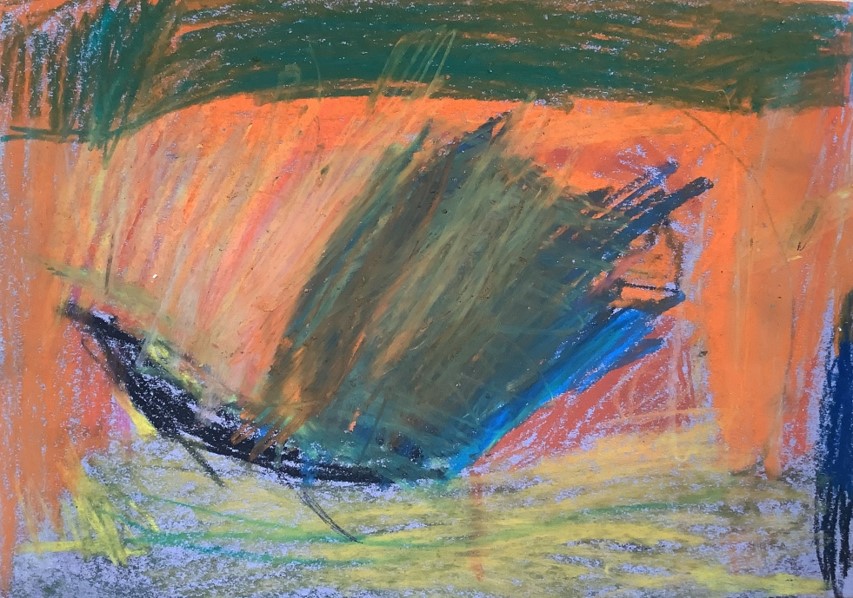 Zane's artwork from Hoyland Springwood Primary School, showing a storm approaching a forest.