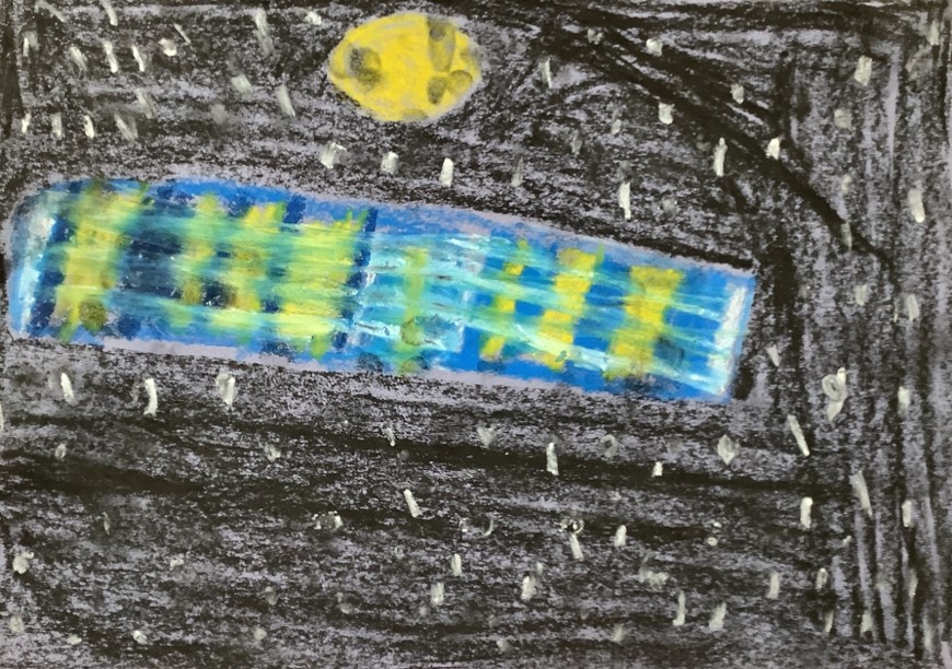 Autumn's artwork from Hoyland Springwood Primary School, showing a boat gliding. 