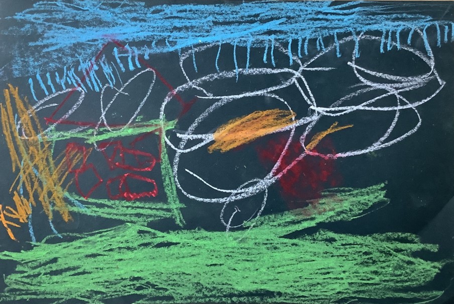 James' artwork from Hoyland Springwood Primary School, showing a house near a forest.